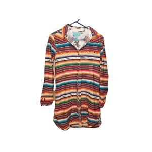 serape boho western button down pearl snap dress womens small